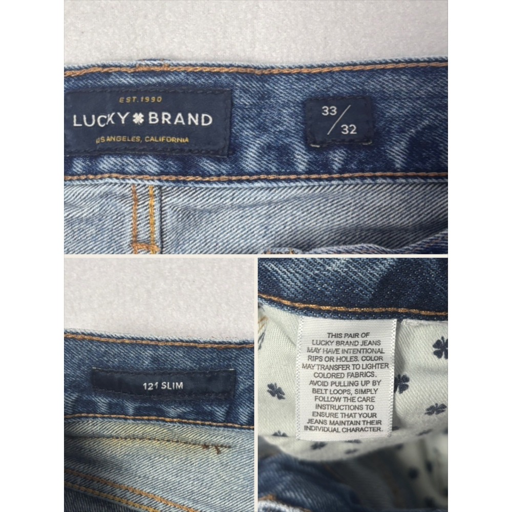 Lucky Brand Mens 33/32 121 Slim Jeans Blue Distressed Ripped Rugged Grunge - Picture 7 of 7